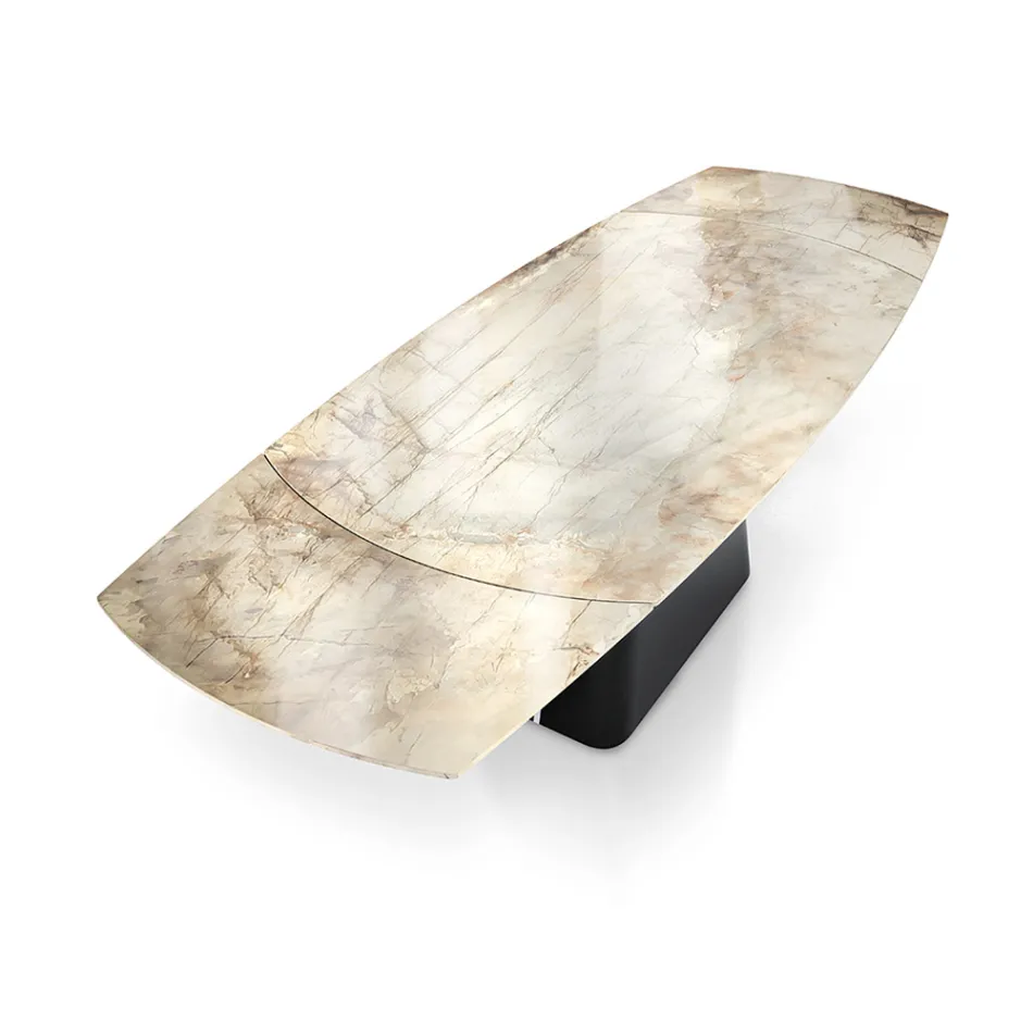 Utdragbart bord med stålunderrede och keramikskiva i marmorfinish - Emilia  Viadurini