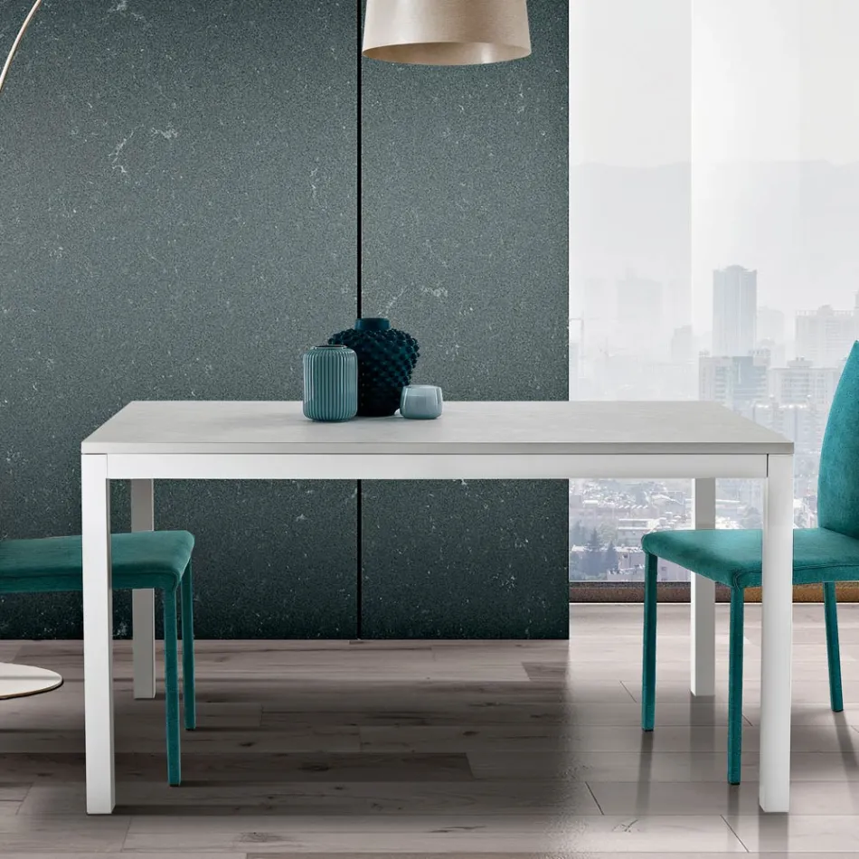 Utdragbart bord med vita metallben och melaminskiva - Shaila Viadurini