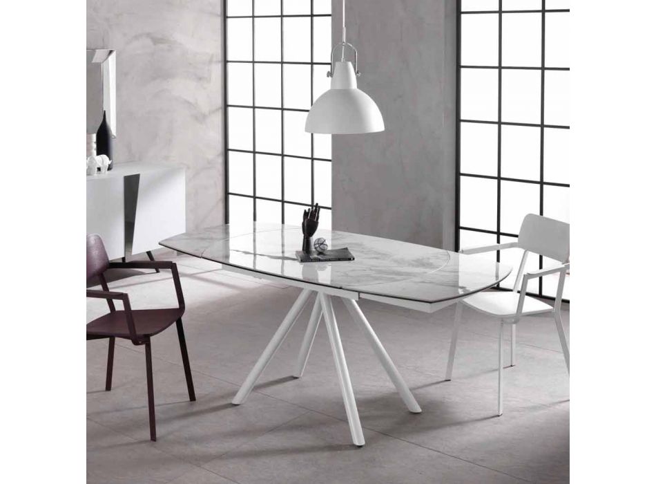 Utdragbart bord med keramiska topp och metallben, Lozzolo Viadurini