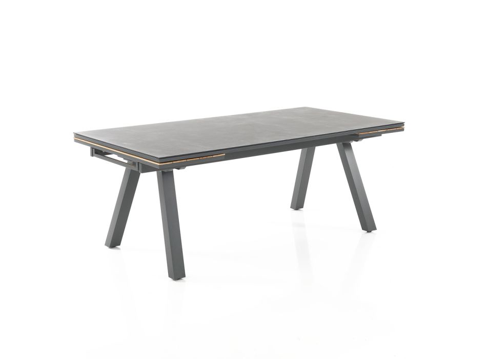 Utdragbart utomhusbord i antracit aluminium och glasskiva - Aimer Viadurini