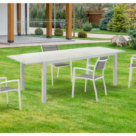 Utdragbart trädgårdsbord med vit aluminiumskiva och underrede - Parler Viadurini