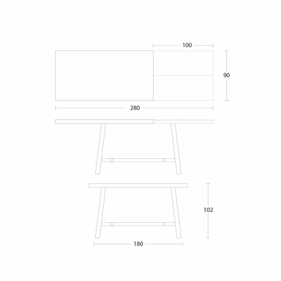 Utdragbart matbord i trä och metall upp till 280 cm - Gallotto Viadurini