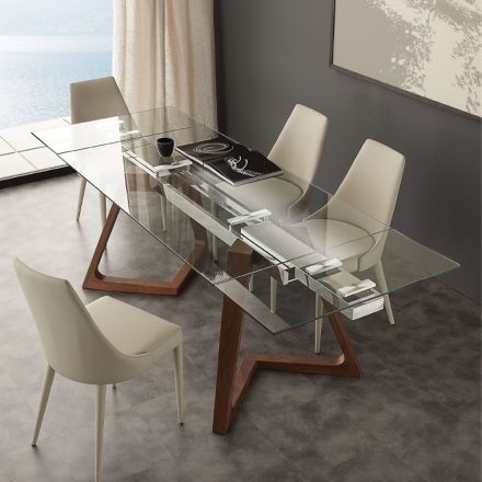 Tabell konstruktion bord med härdat glasskiva Isis Viadurini