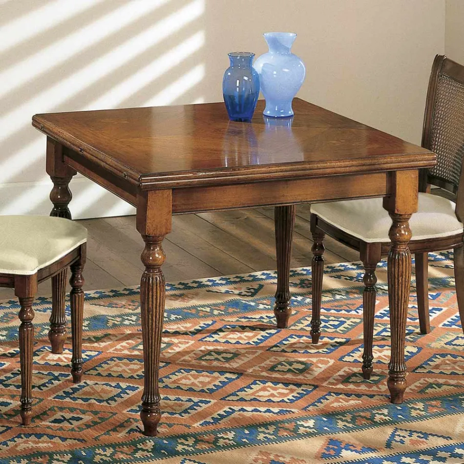 Utdragbart bord och 2 stolar i patinerad valnöt Tillverkad i Italien - Biotite Viadurini