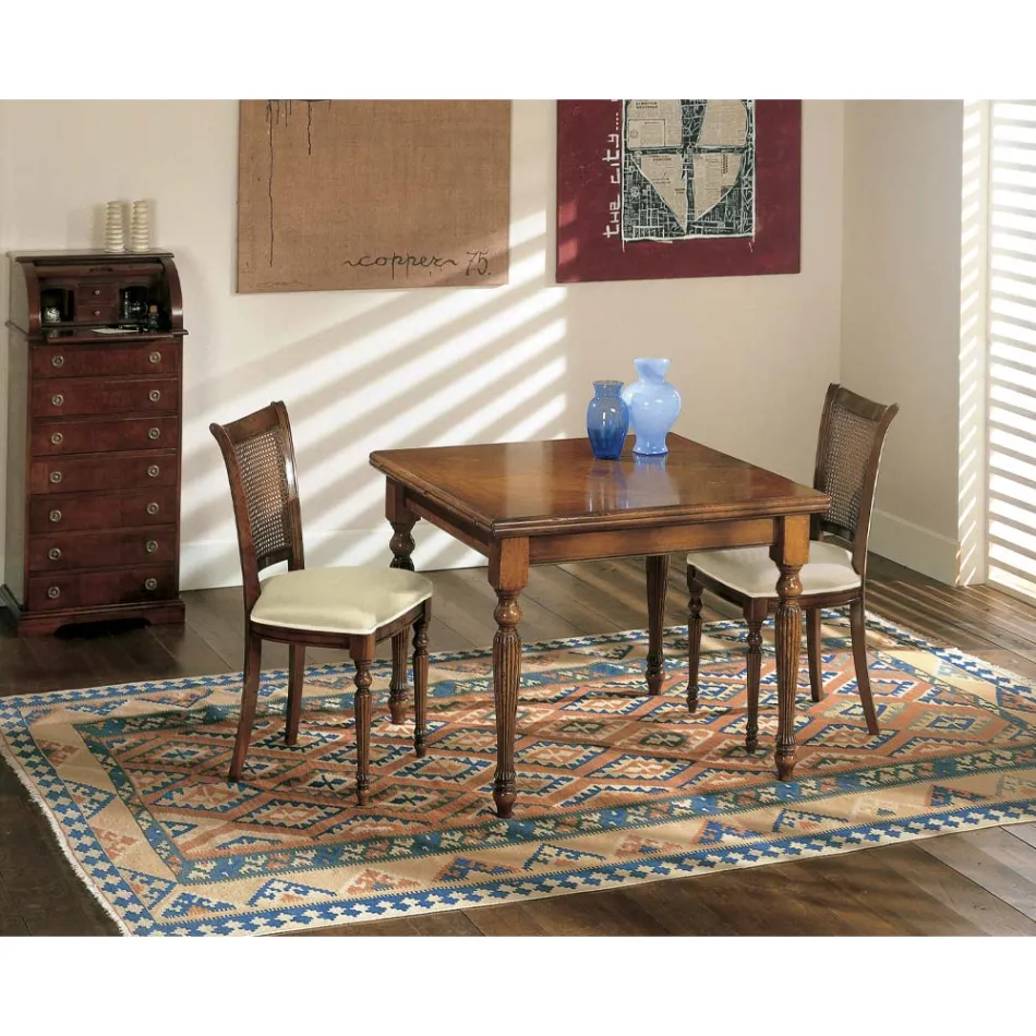 Utdragbart bord och 2 stolar i patinerad valnöt Tillverkad i Italien - Biotite Viadurini