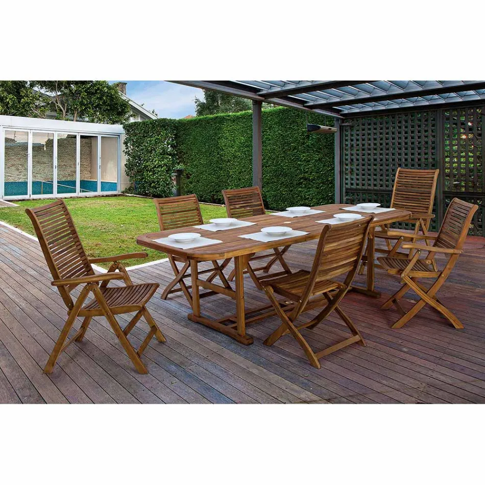 Utdragbart trädgårdsbord i trä upp till 240 cm, från Design - Roxen Viadurini