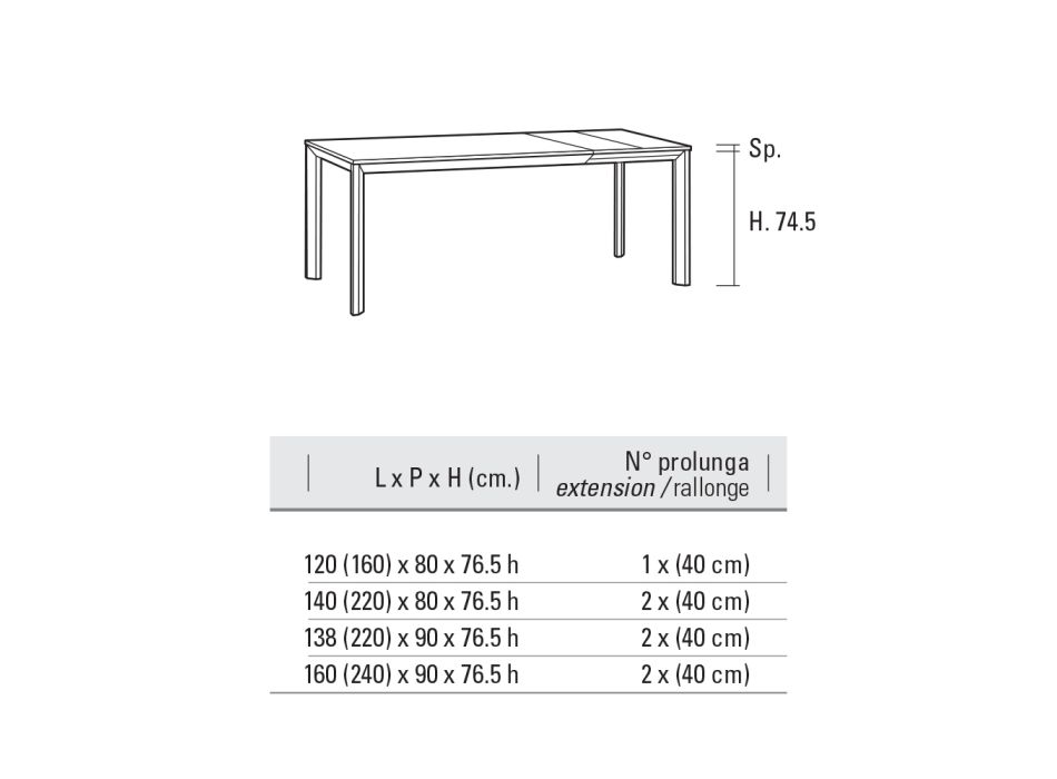 Utdragbart bord upp till 240 cm i aluminium och Hpl Tillverkat i Italien - Filiberto Viadurini