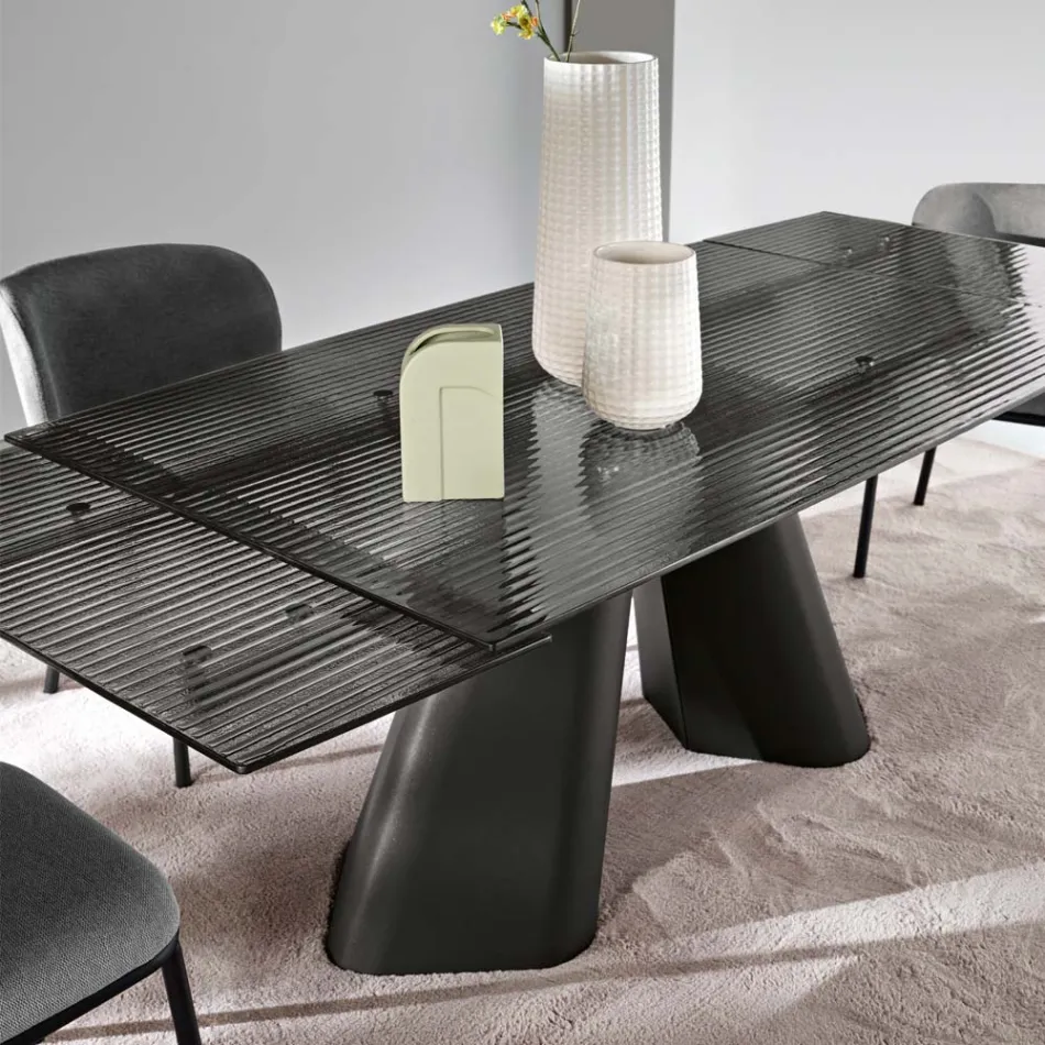 Utdragbart bord upp till 240 cm i klart ribbat glas Tillverkat i Italien - Talete Viadurini