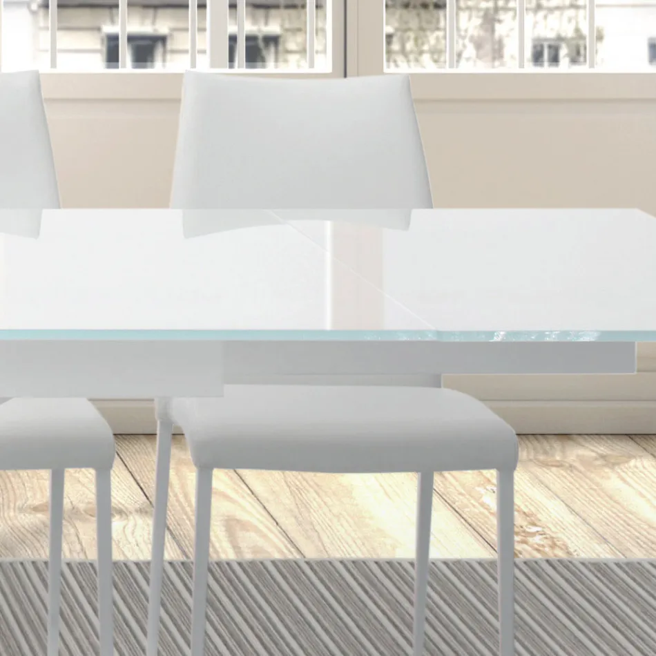 Utdragbart bord upp till 278 cm i glas och vitt stål Tillverkat i Italien - Grotta Viadurini