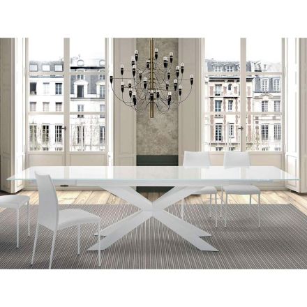 Utdragbart bord upp till 278 cm i glas och vitt stål Tillverkat i Italien - Grotta Viadurini