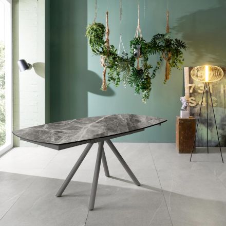 Utdragbart bord upp till 180 cm i keramik på glas och metall - Lozzolo Viadurini