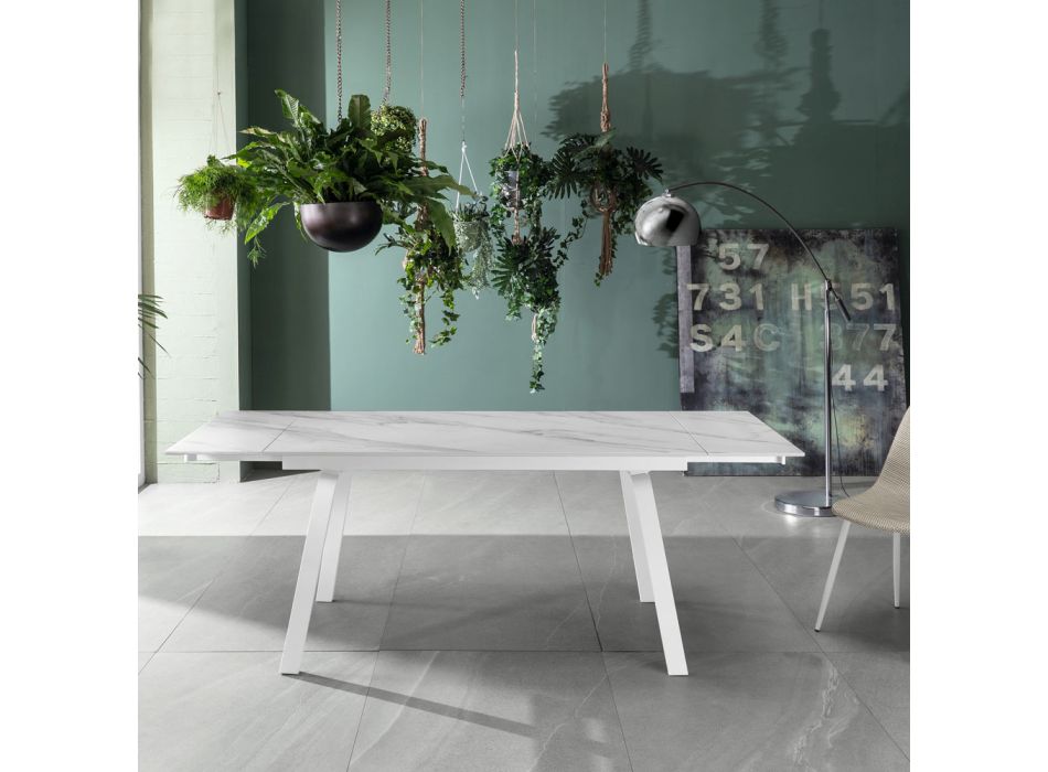 Utdragbart bord upp till 200 cm i Marble Effect Sinter Stone - Ananas Viadurini