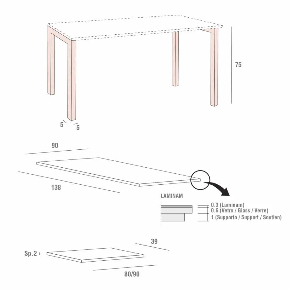 Utdragbart bord Upp till 238 cm i laminat och metall tillverkat i Italien - Remigio Viadurini