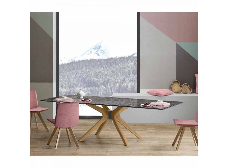 Utdragbart bord Upp till 260 cm i stengods, marmor och trä tillverkat i Italien - Malita Viadurini