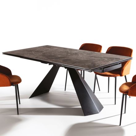 Utdragbart bord Upp till 280 cm i stål och matt keramiskt glas - Viterbo Viadurini