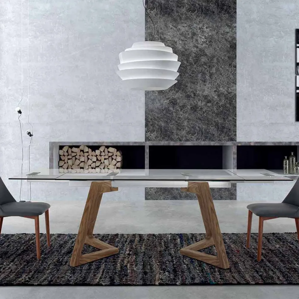 Utdragbart bord upp till 280 cm i glas och fanerat trä – Eugrafo Viadurini