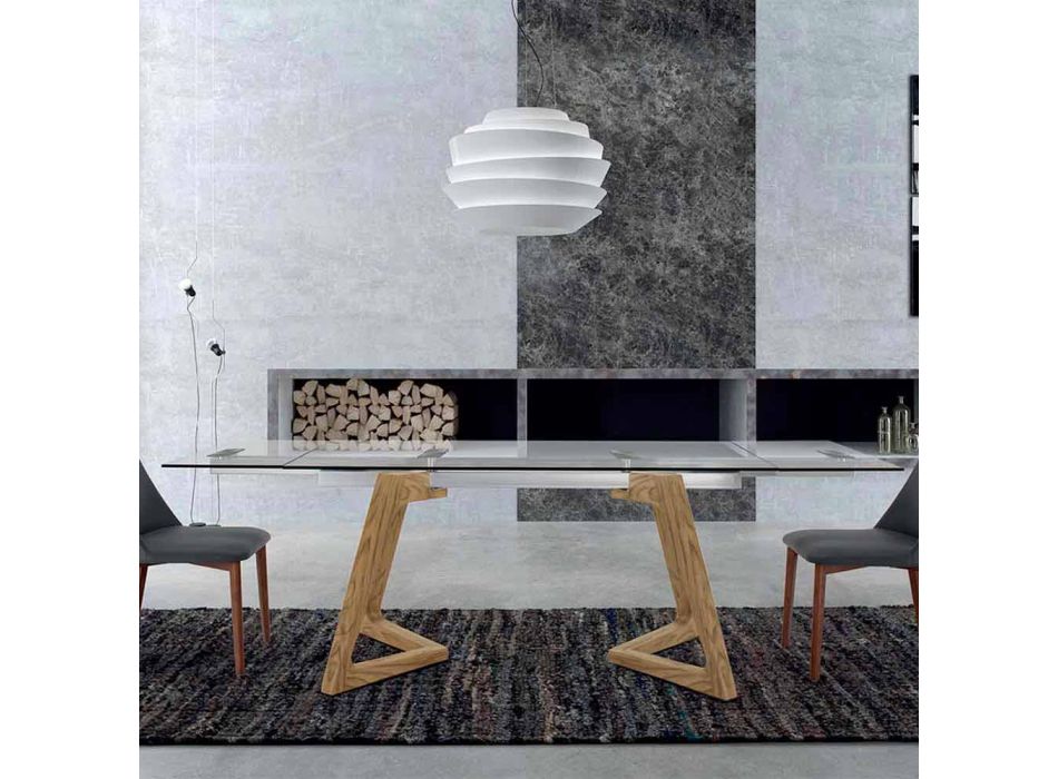 Utdragbart bord upp till 280 cm i glas och fanerat trä – Eugrafo Viadurini