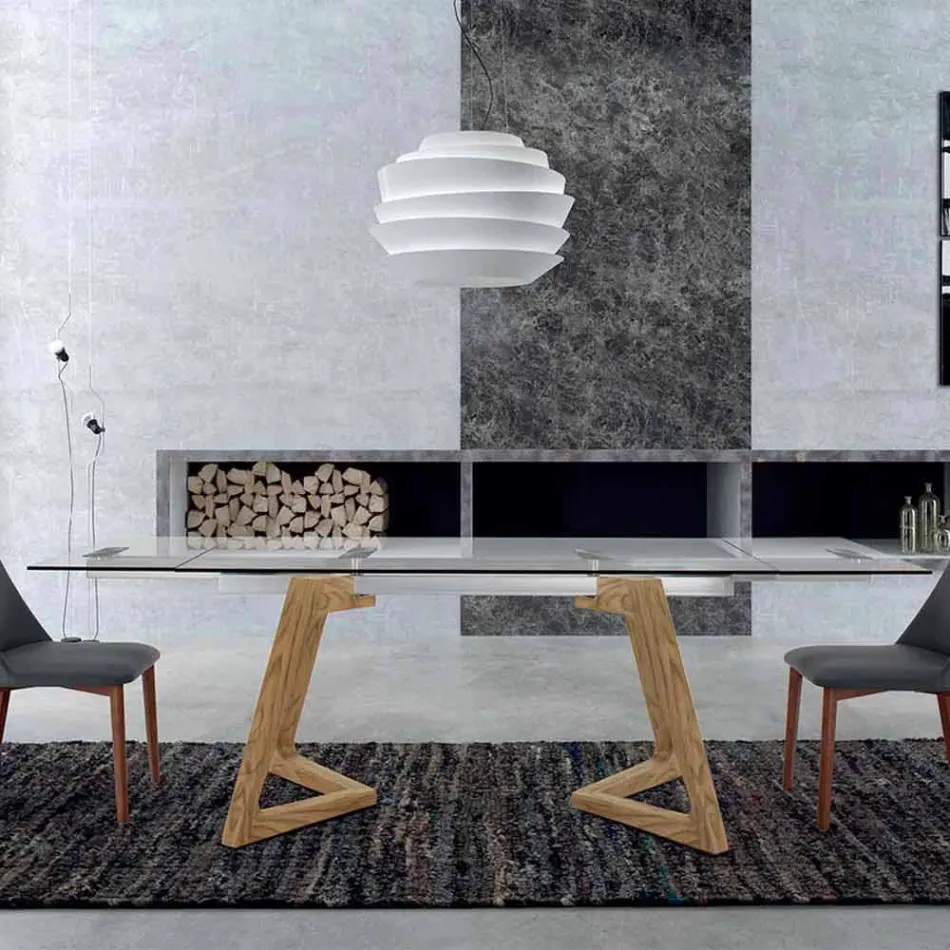 Utdragbart bord upp till 280 cm i glas och fanerat trä – Eugrafo Viadurini