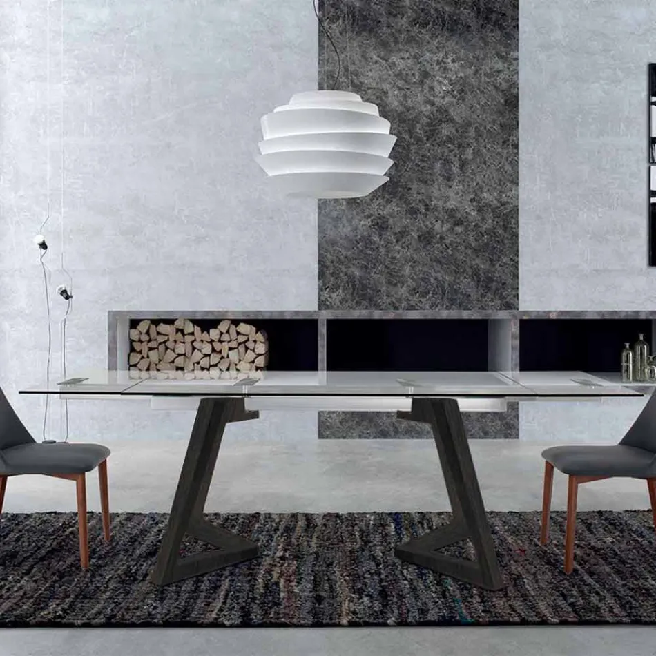 Utdragbart bord upp till 280 cm i glas och fanerat trä – Eugrafo Viadurini