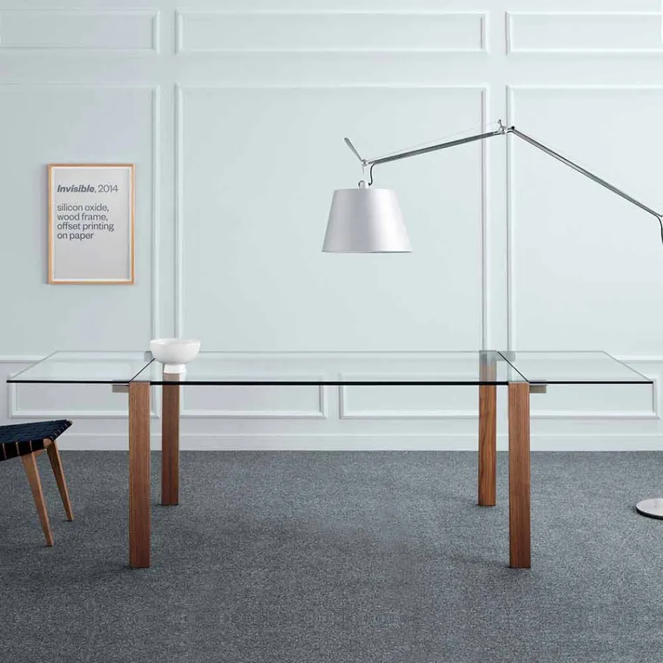 Utdragbart bord Upp till 280 cm i genomskinligt glas tillverkat i Italien - Sopot Viadurini