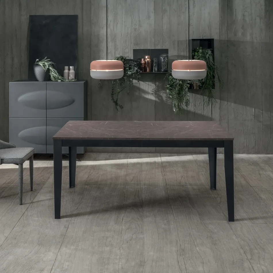 Utdragbart bord upp till 316 cm i Melamin och Metal Base - Rökelse Viadurini