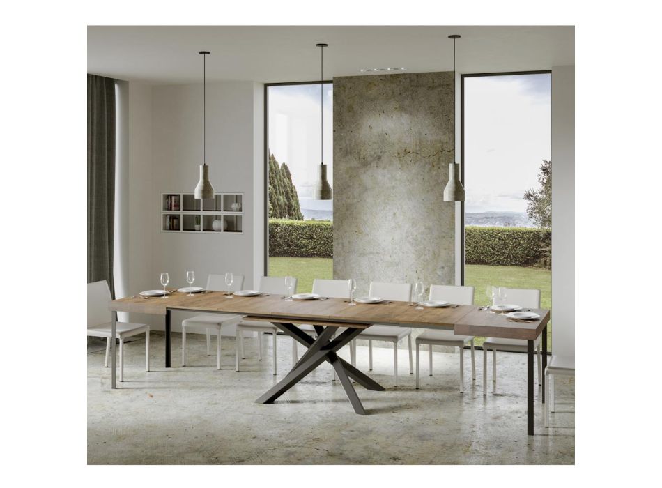 Utdragbart bord upp till 440 cm i antracitjärn och trä Tillverkat i Italien - Graffo Viadurini