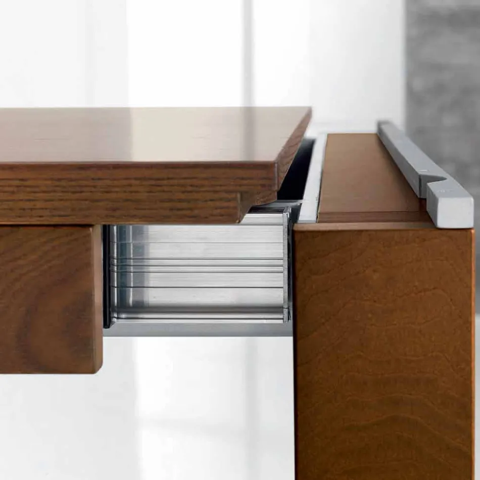 Utdragbart bord i askträ med sidoband i ask - Ketla Viadurini