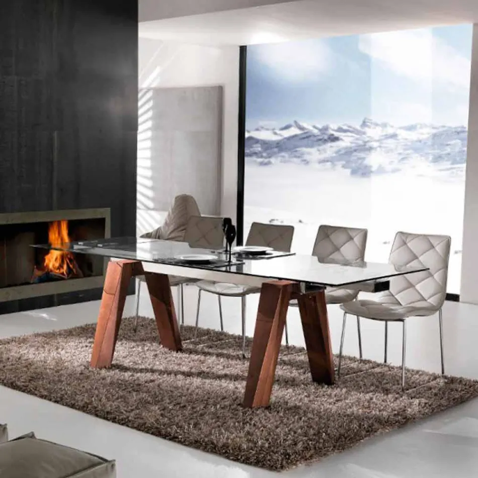 Utöka bord i massivt trä och härdat glas Chad Viadurini