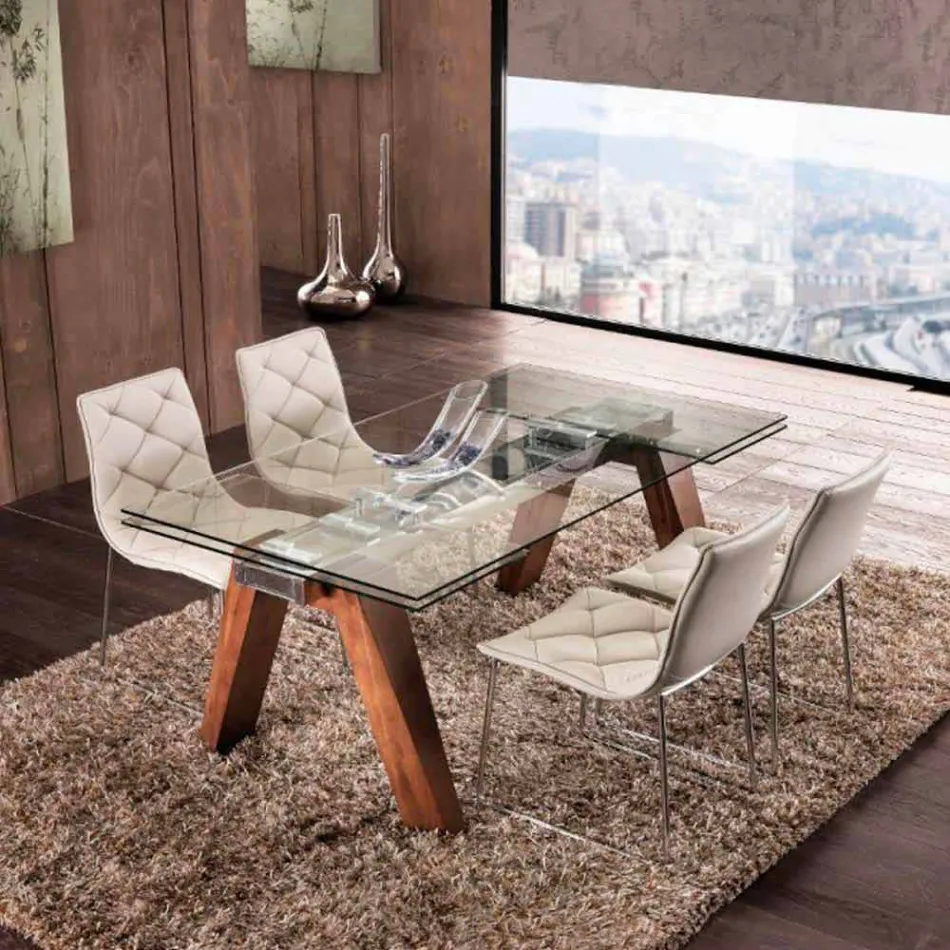 Utöka bord i massivt trä och härdat glas Chad Viadurini