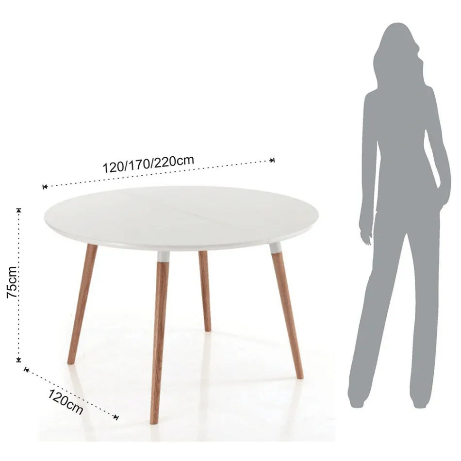 Utdragbar bord i trä, matt vit Ian golv Viadurini