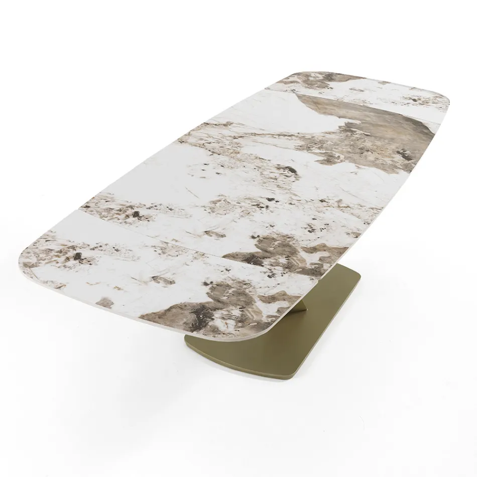 Utdragbart bord i metall och keramikskiva i onyxmarmorfinish - Marche Viadurini