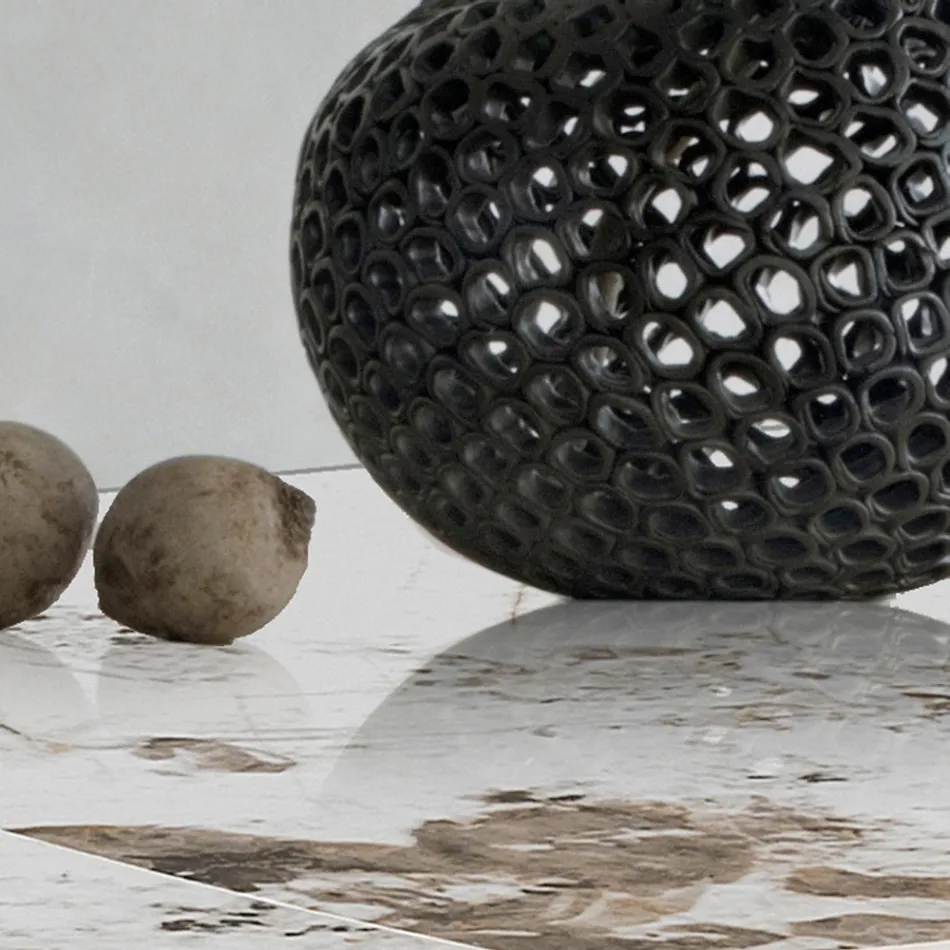 Utdragbart bord i metall och keramikskiva i onyxmarmorfinish - Marche Viadurini