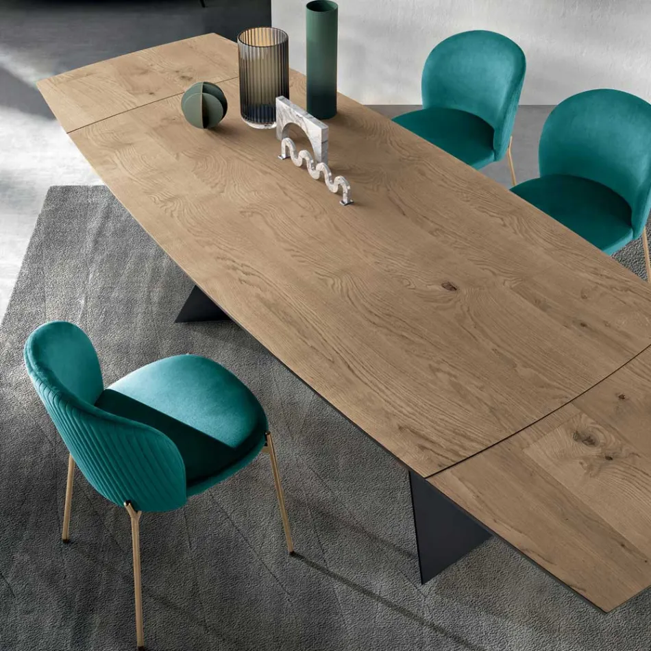 Utdragbart bord i ekfaner och målad metallbas - Milo Viadurini