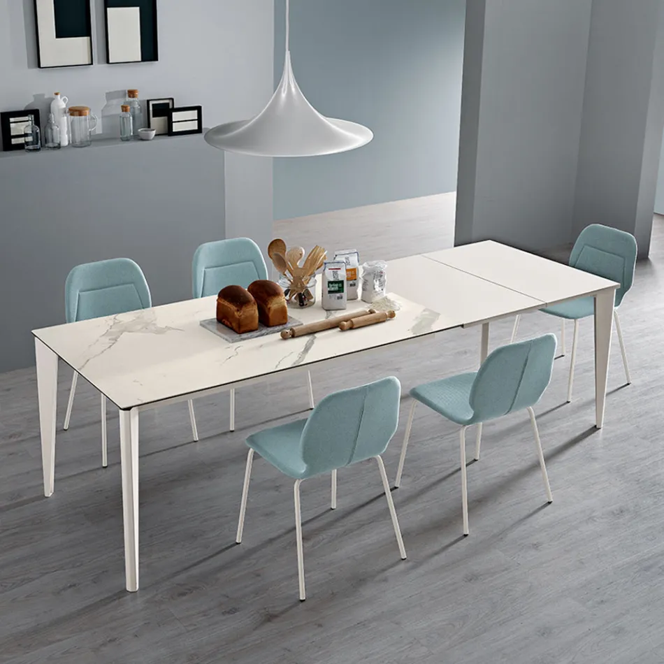 Utdragbart bord i glaskeramik och metallfot i olika utföranden - Ariel Viadurini