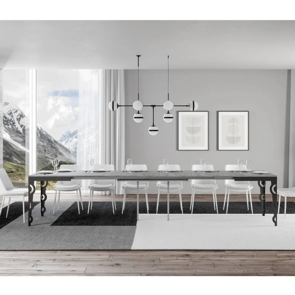 Modernt utdragbart bord i melaminträ och järn underskiva - Marella Viadurini