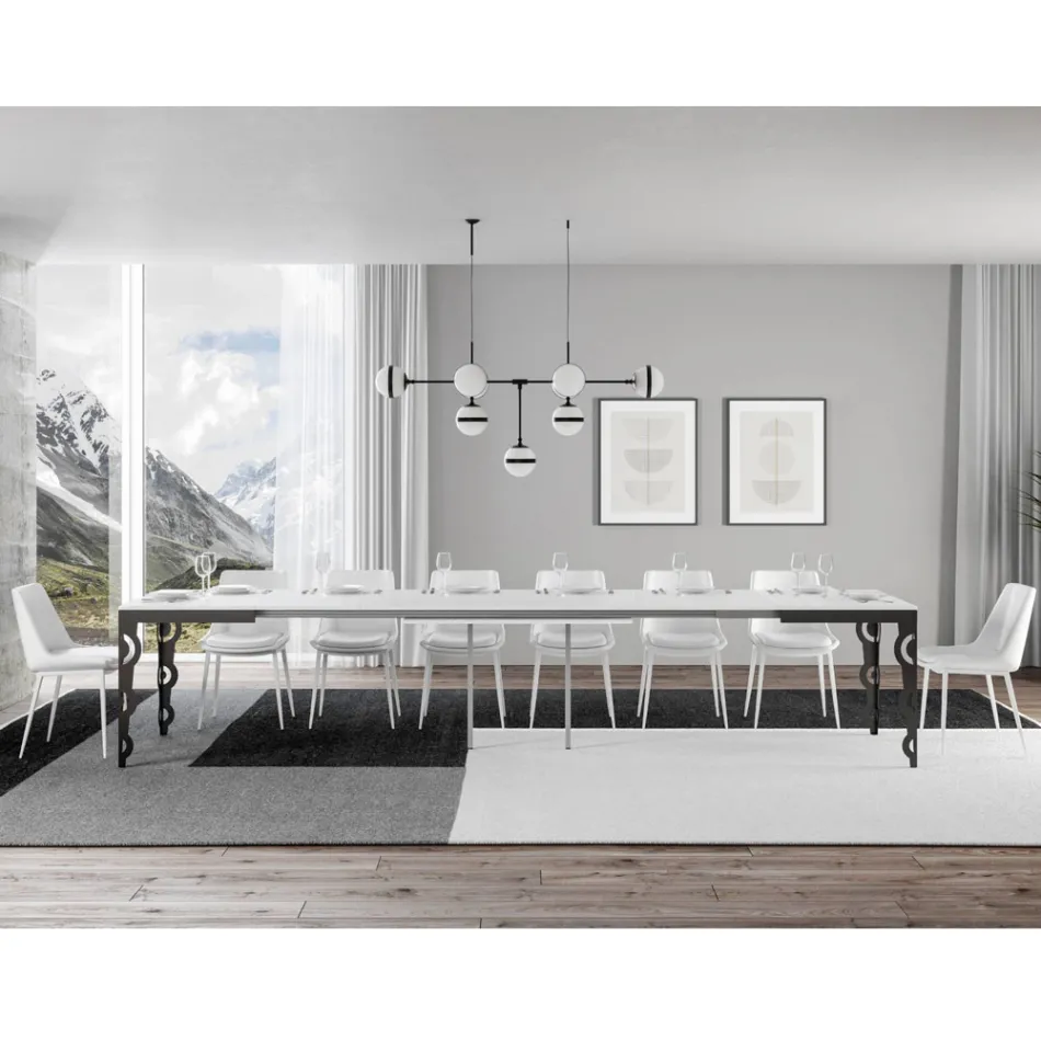 Modernt utdragbart bord i melaminträ och underskiva av järn - Marella Viadurini