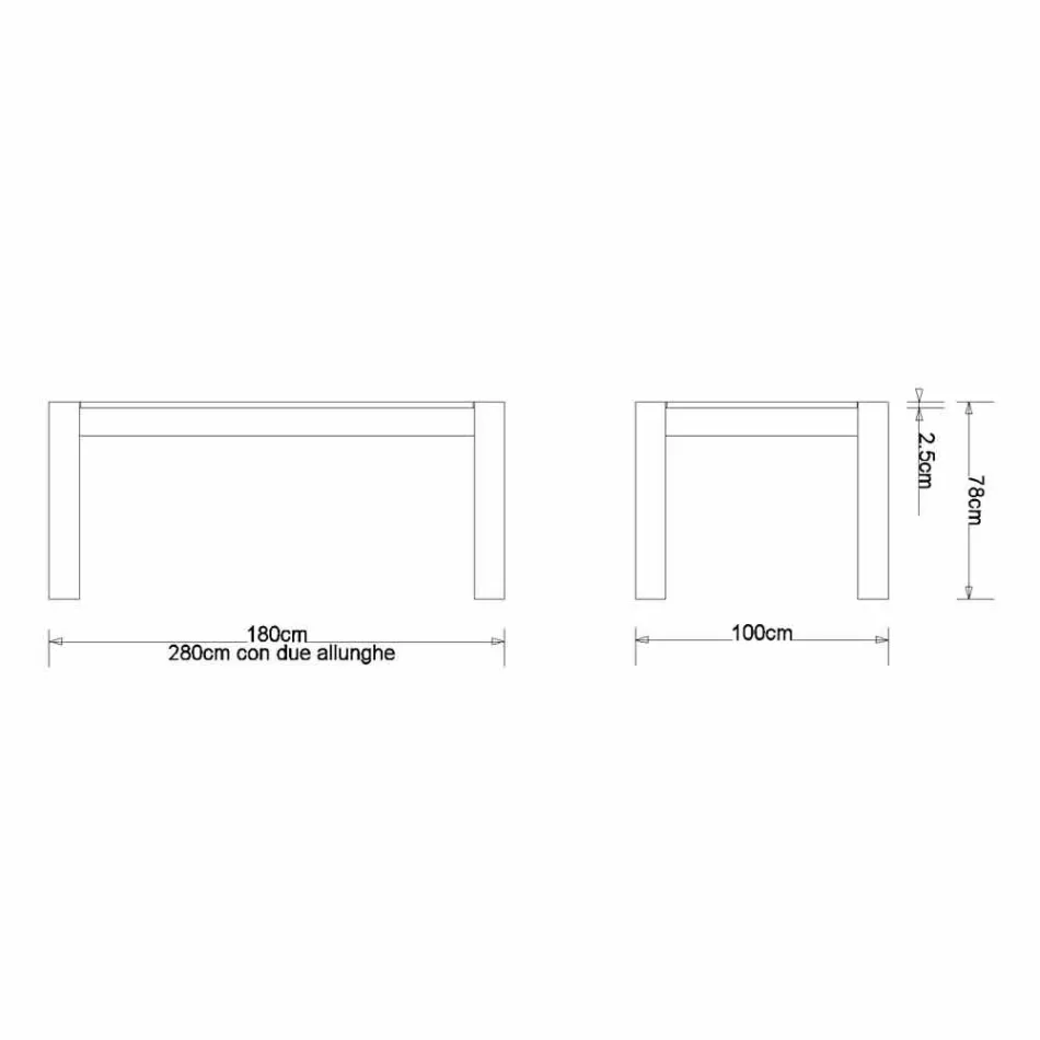 Modernt förlängningsbord i massiv ek, L180 / 280xP100cm, Jacob Viadurini