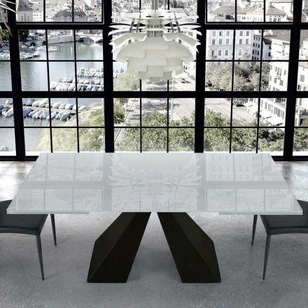 Modernt utdragbart bord i glas och stål 14 stolar tillverkat i Italien - dalmatisk Viadurini