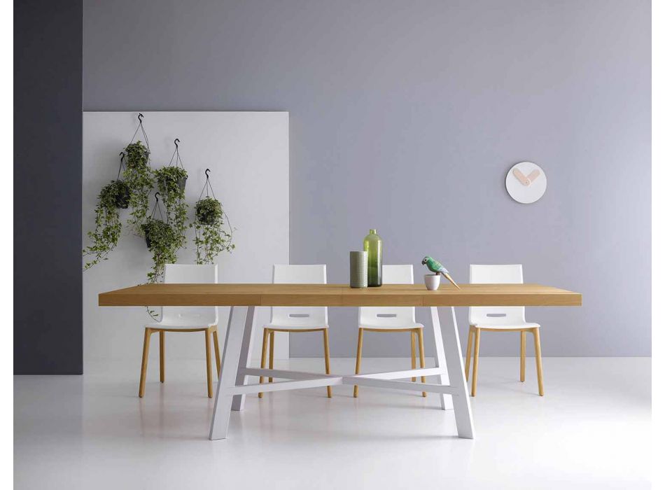 Modernt utdragbart bord, massivt trä topp - Tricerro Viadurini