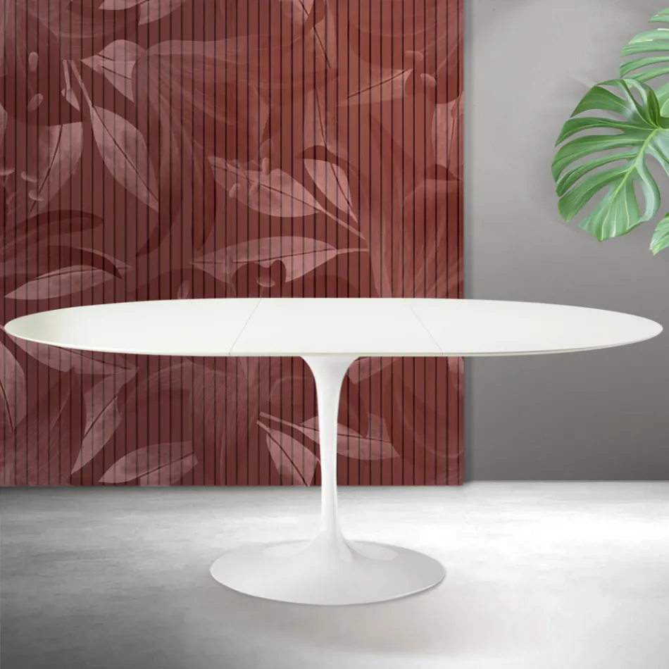 Saarinen Tulip utdragbart bord H 74 cm i vit Florim keramik - Scharlakansröd Viadurini