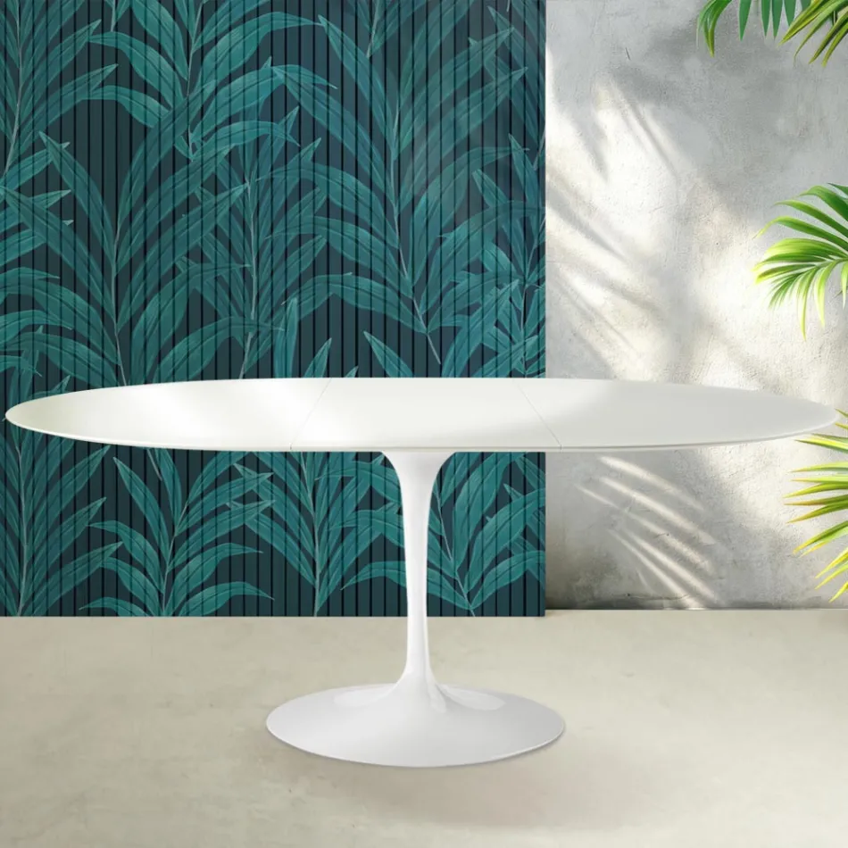 Saarinen Tulip utdragbart bord H 74 cm i blank vit Florim keramik - Scharlakansröd Viadurini