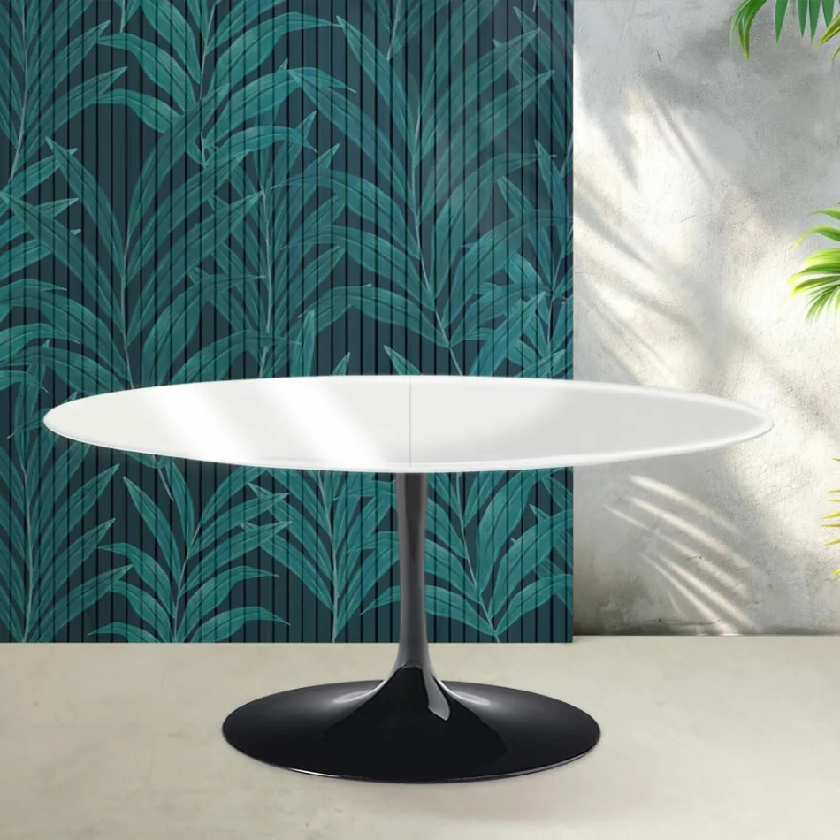 Saarinen Tulip utdragbart bord H 74 cm i blank vit Florim keramik - Scharlakansröd Viadurini