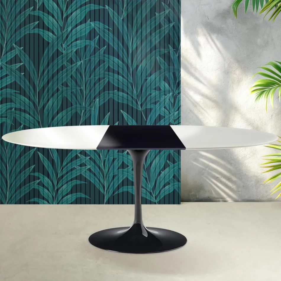 Saarinen Tulip utdragbart bord H 74 cm i blank vit Florim keramik - Scharlakansröd Viadurini