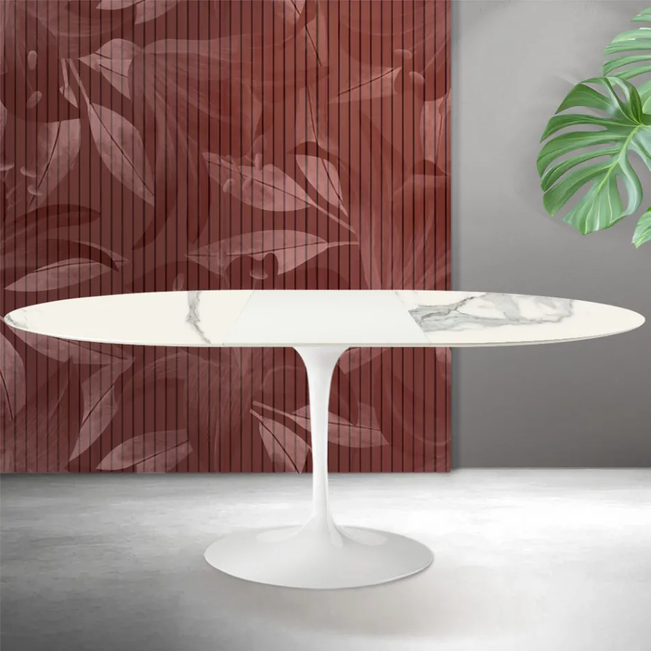 Saarinen Tulip utdragbart bord H 74 cm i Florim Statuario matt keramik - Scharlakansröd Viadurini