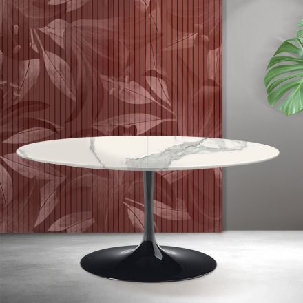 Saarinen Tulip utdragbart bord H 74 cm i Florim Statuario matt keramik - Scharlakansröd Viadurini