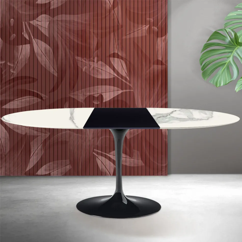 Saarinen Tulip utdragbart bord H 74 cm i Florim Statuario matt keramik - Scharlakansröd Viadurini