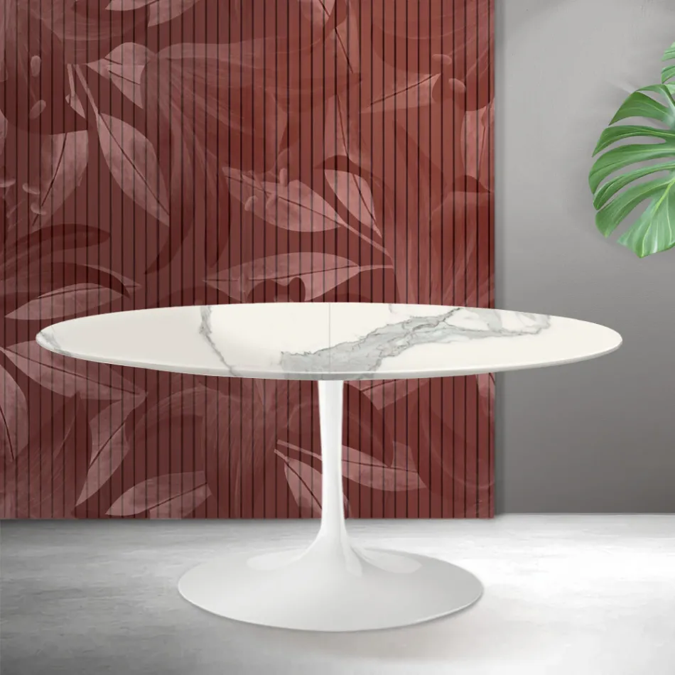 Saarinen Tulip utdragbart bord H 74 cm i Florim Statuario matt keramik - Scharlakansröd Viadurini