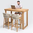 Högt barbord tillverkat av borstad naturlig teak - Sponda Viadurini