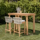 Högt barbord tillverkat av borstad naturlig teak - Sponda Viadurini