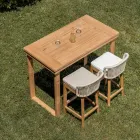 Högt barbord tillverkat av borstad naturlig teak - Sponda Viadurini